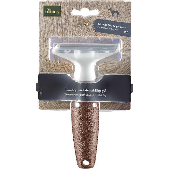 Трімстригель Hunter SPA з нержавіючою сталлю для собак та коней, 15,5 x 6,5 см, M (65 зубців)