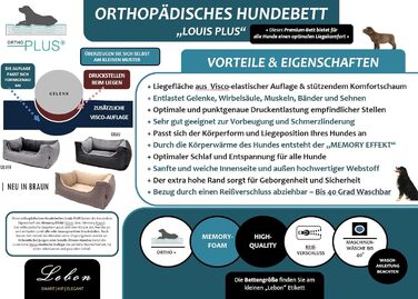 Lebon Hundebett Louis Plus: ортопедичне ліжко для собак, 3 розміри (80/100/120 см), Made in EU, 3 кольори, коричневий (L)