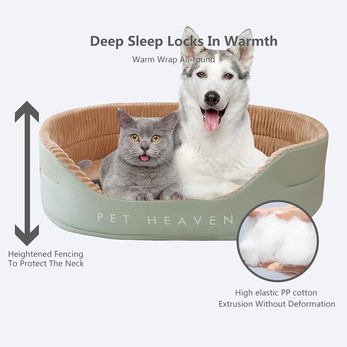 Ортопедичне ліжко для собак середнього розміру PETCUTE, миється, з антиковзною основою, заспокійливе ліжко для тварин (M, Хакі)