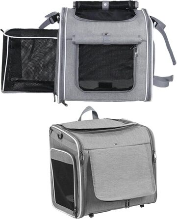 Сумка-переноска для тварин на велосипед, складана, м'яка, з 4 сітчастими вікнами та 4 відкритими дверцятами, розширювана, з швидкою фіксацією (Blue/Gray)