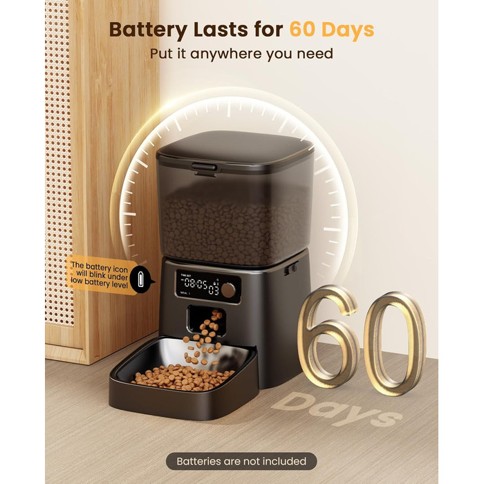 Автоматичний годівниця для котів та собак Oneisall 3.5L з таймером, нержавійна чаша 3L