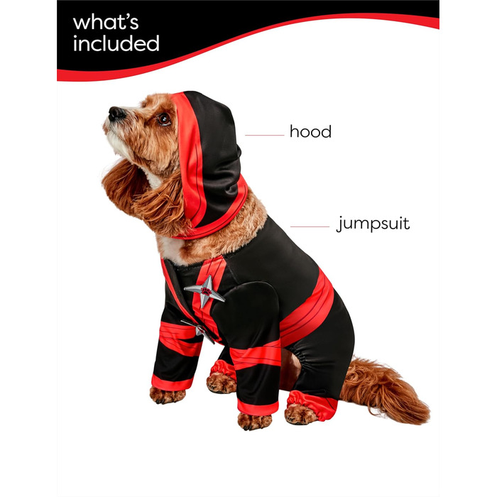 Костюм ніндзя Рубіс: милий та кумедний костюм для домашнього улюбленця, комбінезон з капюшоном, для тематичних вечірок та Хелловіну, розмір M