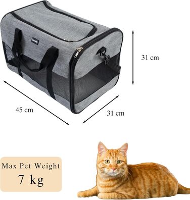 Транспортна сумка для котів та собак, дихаюча та складана, з регульованим плечовим ременем, знімний плюшевий матрац (Сірий, L)