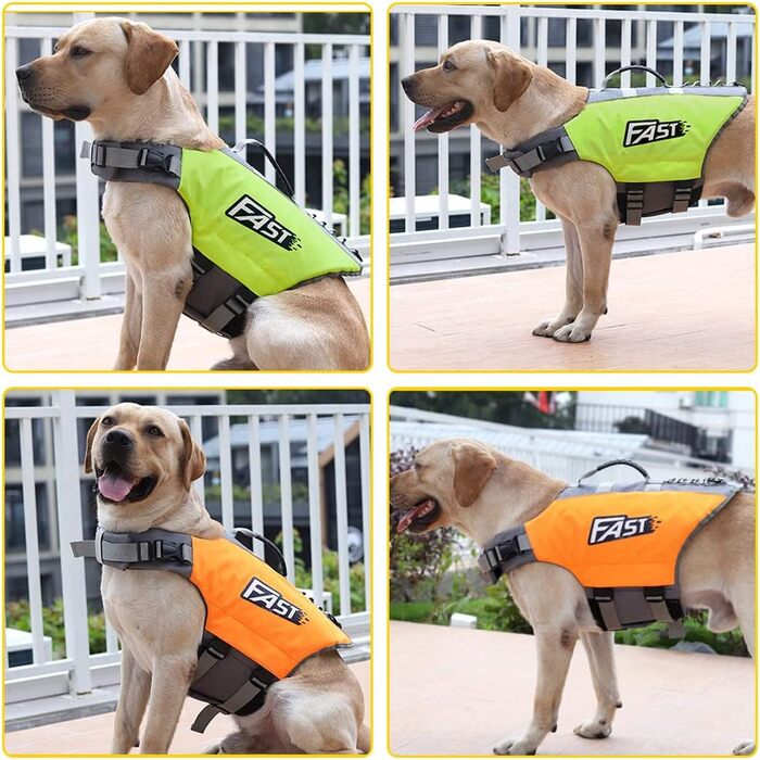 Спасальний жилет для собак Crevyteg, XL, зелений. Регульований розмір, з ручкою та світловідбиваючими елементами. Підходить для маленьких, середніх та великих собак.