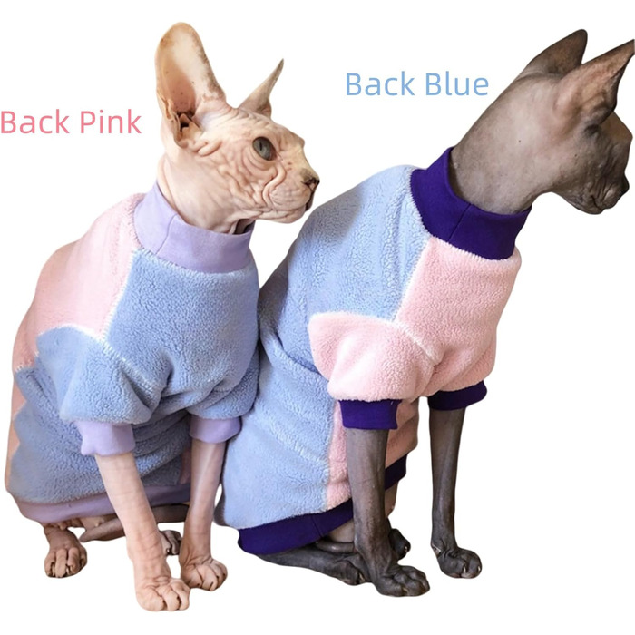 Теплий флісовий светр для котів Sphynx, зимовий одяг для безшерстих котів і маленьких собак, розмір S, рожево-блакитний