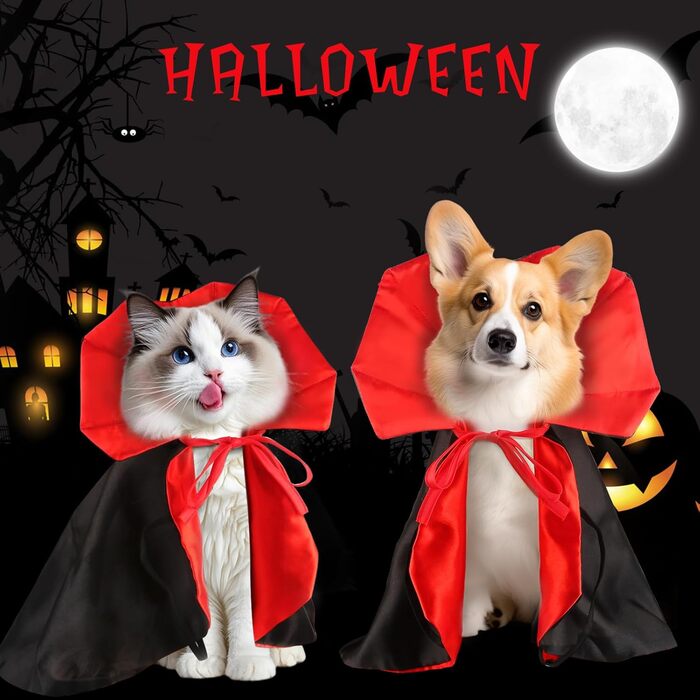 Костюм на Хелловін для дорослих: милий собака, костюми на Хелловін, накидка вампіра, регульований костюм для домашніх тварин з нагрудником, довжина спини 40 см, накидка вампіра-чаклуна, костюми для котів