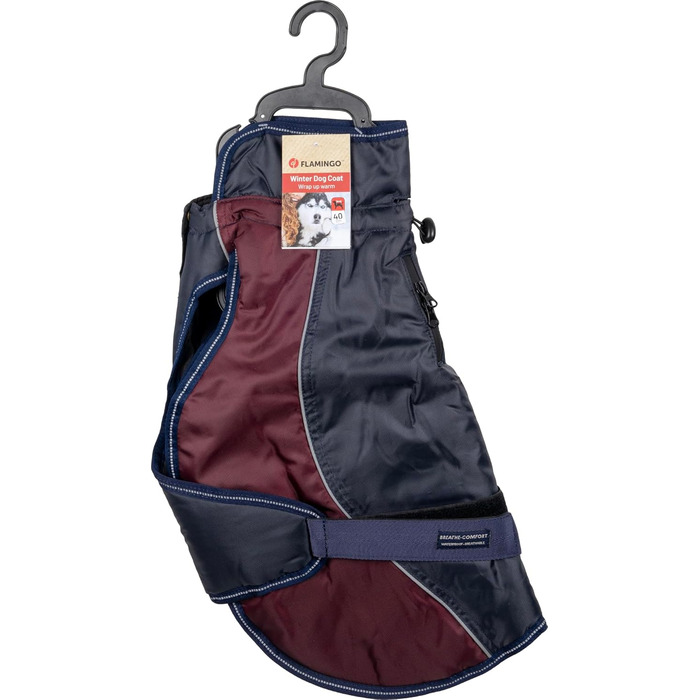 Зимовий одяг для собак Flamingo Hundemantel – Eiberg Kaki & Dunkelblau – 40 см – теплий, модний, з поліестеру, дихаючий, водовідштовхуючий, з PU-покриттям, з животом-ремнем, з отвором для повідка, світловідбиваючий – Kaki & Dunkelblau (Dunkelblau, S)