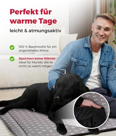 Літня подушка для собак HS-Hundebett® з бавовни з наповнювачем та антиковзким покриттям XS – М'яка подушка для собак на літо – Пральна та довговічна – Легка літня подушка для собак – Виготовлено в Німеччині (Акор, 95x135 см)