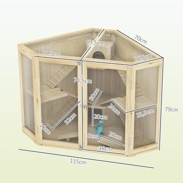 Клітка для хом'яків PawHut з дерева, 4 рівні, будиночок, гойдалка, годівниця, рампи, клітка для дрібних тварин, підходить для хом'яків та мишей, 115 x 69,5 x 79 см