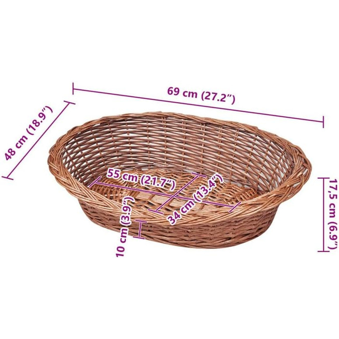 Елегантний корзинка для собак з лози, 69 см - Натуральний лежак для собак усіх розмірів, довговічний та дихаючий - Ідеально підходить для квартири, будинку та саду