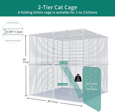Клітка для котів YITAHOME для дому та вулиці, 2-ярусна, з металевим дротом, з 2 дверима та драбиною, 71x71x71 см, біла