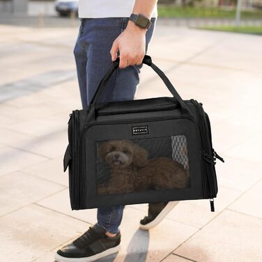 Складана переноска Petsfit для собак і котів, чорна, M, з м'якою подушкою та регульованим ременем