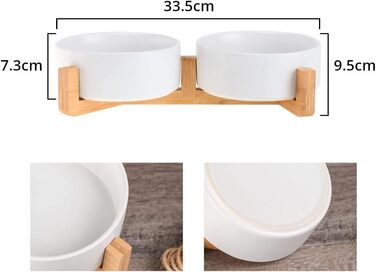 Двомісна керамічна годівниця для собак та котів з дерев'яною підставкою, рожева, 2x400 мл