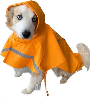 Дощовик для собак, дощовий плащ з капюшоном для собак з шлейкою, легкий та світловідбиваючий дощовик для середніх та великих собак (Помаранчевий, XS)