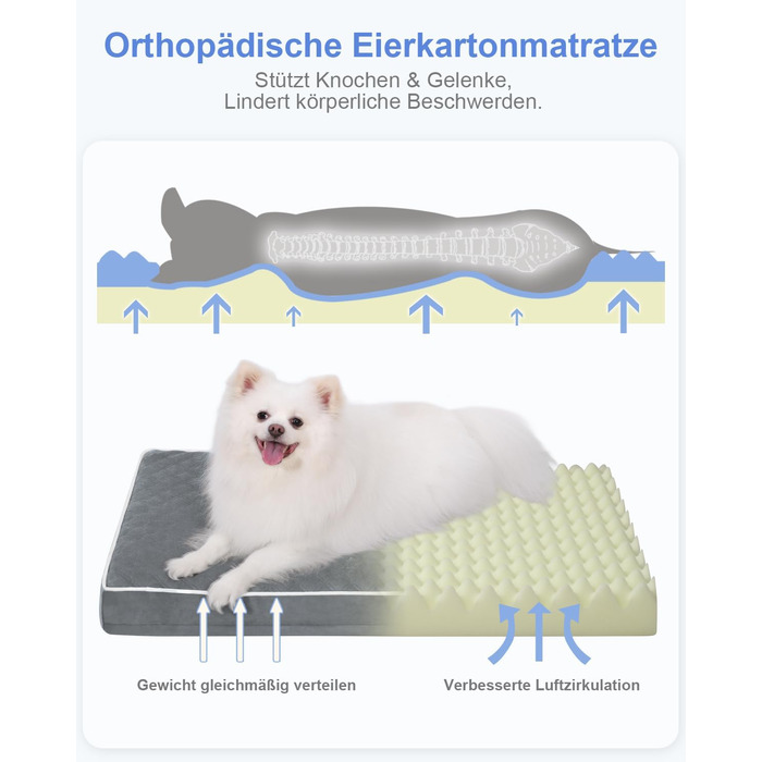 Ортопедичне ліжко для собак середнього розміру KSIIA, 88x55x7 см, знімний, миючий, темно-сірий