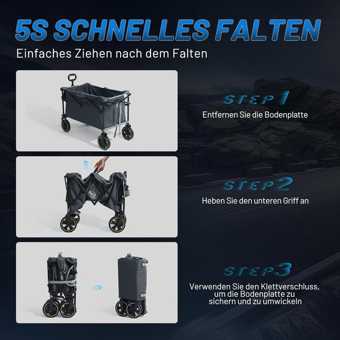 Болерваген Timber Ridge 200L складний з підстаканником, для саду, кемпінгу, покупок. Витримує 100 кг (сірий)