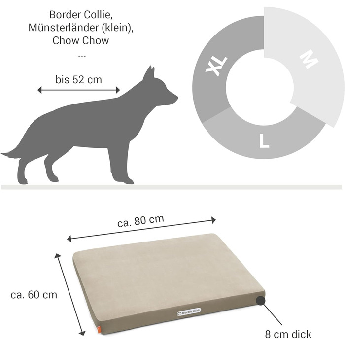 Ортопедичний матрац для собак Doctor Bark з флісовою поверхнею, великий (M, 80x60 см, бежево-золотисто-коричневий)