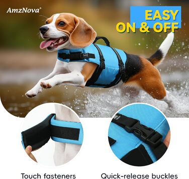 Світловідбиваюча рятувальна жилетка для собак AMZNOVA Rip Stop, XL, блакитна (обхват грудей 53-69 см)