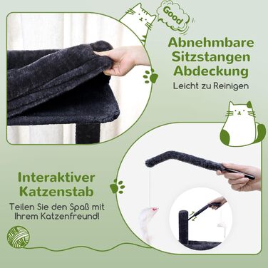 Дерево для котів Globlazer з міцною основою, 2 будиночки, поворотний на 90°, платформа з м'яким покриттям, когтеточка з сизалю, іграшки для котів, велике дерево для котів, дорослих котів та кошенят (XL, темно-сірий)