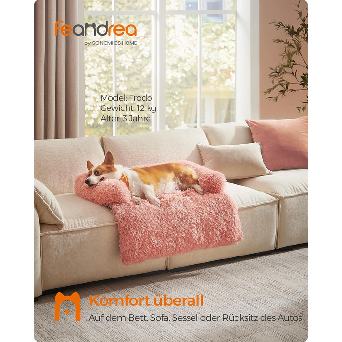 Лежак для собак Feandrea FluffyHug L, плюшевий, 95x85x16 см, рожевий, килимок-декор та захист для дивану