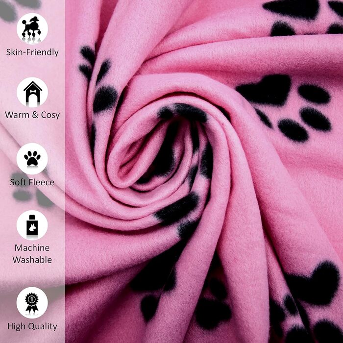 М'яка тепла флісова ковдра з відбитками лап для котів, цуценят та собак, миється, для подорожей (70 x 73 см, 1 шт.) (Рожева, 70x73 см)