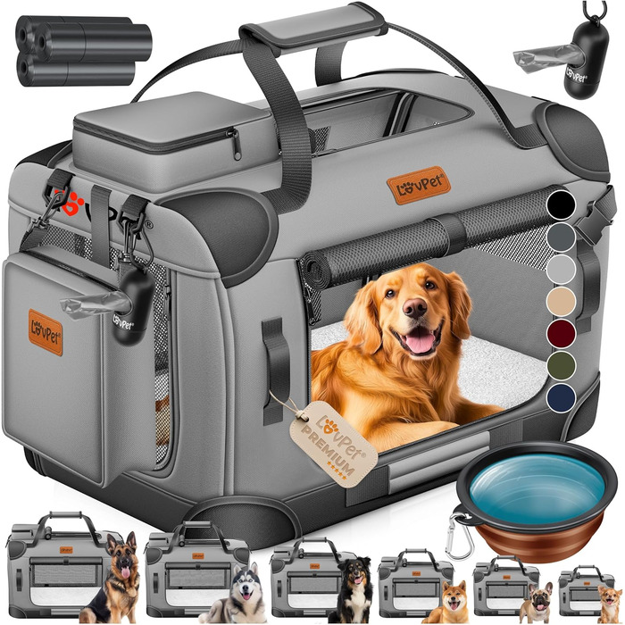 Транспортна переноска для собак та котів XXL 92x64x64 см | Переноска для тварин з мискою та плечовим ременем | Для котів та собак, сірого кольору