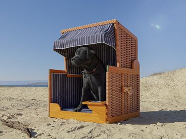 Клітка-лежанка для собак Outgarden з дерева, з водою/мискою та захисним чохлом, чорна з синьо-білими вставками, для малих собак