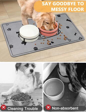 Килимок під миску для собак та котів, сірий, 30x50 см, з принтом 'I love my fur Baby'