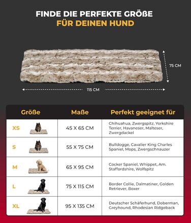 Килимок для собак преміум-якість з антиковзаючою основою (75x115 см) – м'який та зручний – тепла собача ковдра – пісочний колір, Made in Germany 115x75см