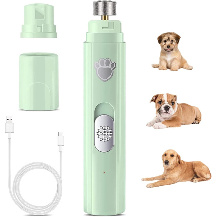 Шліфувальник кігтів для собак та котів Dr. Pfoten Pro Set – Безболісний догляд за кігтями для малих, середніх та великих порід – 2 швидкості, білий (17.5*8*4CM, зелений)