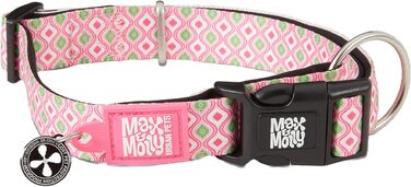Нашийник для собак Max & Molly з надійною застібкою, веселий стиль, водонепроникний, зручний, регульований, з QR-кодом для ідентифікації тварин, ретро-рожевий, розмір M (13-21 дюймів)