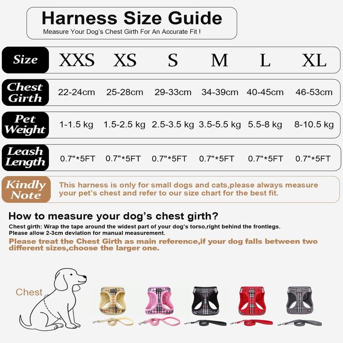 Нашийник для собак маленьких порід з повідком, анти-тягнучий, світловідбиваючий, дихаючий, нагрудник для цуценят (Бежевий, S, Обхват грудей: 29-33 см)