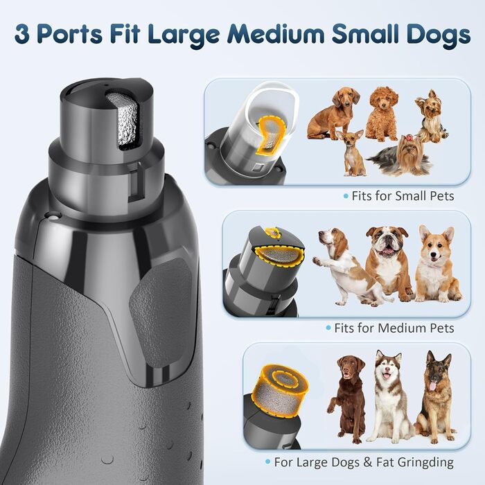 Електричний точило для собачих нігтів Gimars, 6 швидкостей, з LED-підсвічуванням, USB-зарядка (сірий)