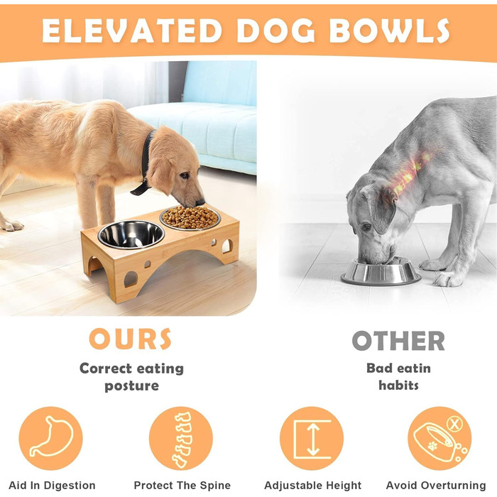 Набір мисок для собак FoiiLiio з нержавіючої сталі (2 шт., 1100 мл), підставка з бамбука, годівниця для собак