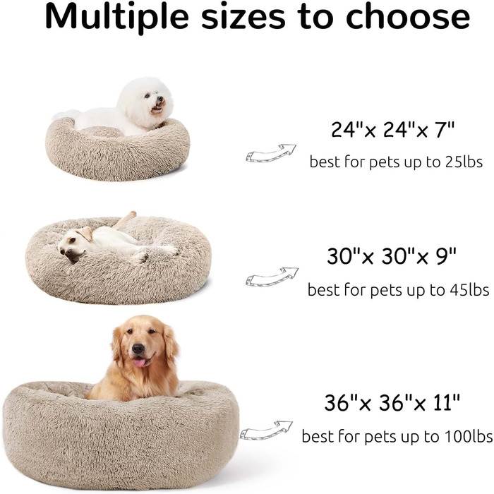 Лежак для великих собак HACHIKITTY Calming Donut, XL 91,4 см, заспокійливий плюшевий круглий диван для домашніх тварин