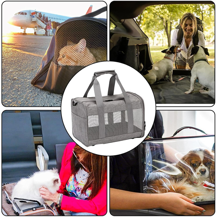Транспортна переноска для котів та собак: складана переноска з двома отворами, сіра