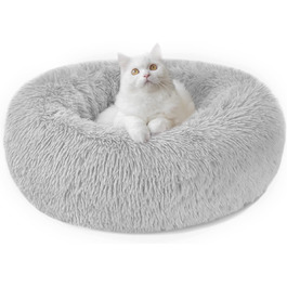 М'яке кругле ліжко для котів та собак - Donut, плюшеве гніздо, кошик для тварин, миється, S/M/L/XL/XXL, для котів, собак та інших домашніх тварин (M-50cm, світло-сірий) 50 x 50 x 20 см, світло-сірий