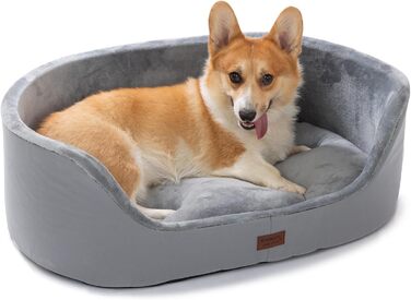 Кругле ліжко для собак середнього розміру Raikou, м'яке та зручне, з антиковзким покриттям, сірого кольору (75 x 54 x 27 см)