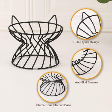 Набори мисок для котів з кераміки Katzennäpfe - 6 шт. Миски для корму для котів у яскравому стилі, широкі, плоскі, зручні для вусів - підходять для мікрохвильової печі та мийки - 250 мл (чорний підставник)