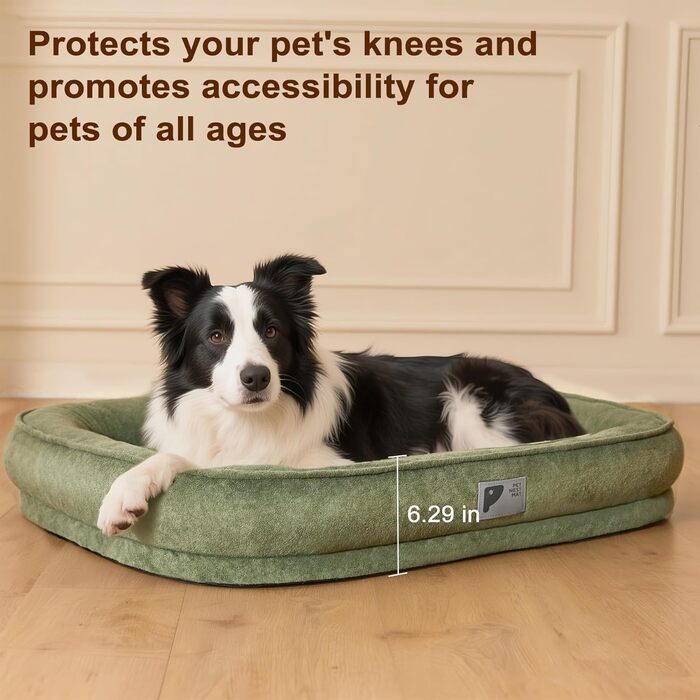 Ортопедичне ліжко для собак великих порід, зелене, XXL, знімний чохол, неслизьке дно