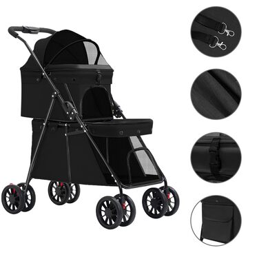 Дитяча коляска 3 в 1 для собак та котів, складні, з 4 EVA-колесами, ручка, 3 вікна з сітки, тримач для напоїв, для маленьких та літніх собак, тролей для людей з обмеженими можливостями (67 x 50 x 95 см, Чорний)