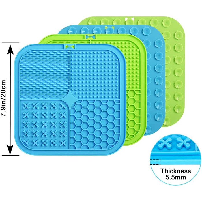 Килимок для собак та котів Leckmatte, 2 шт. з присосками + лопатка, повільний годівник, антиковзаюча поверхня, зменшує нудьгу та тривогу, для корму, ласощів, йогурту, арахісової пасти, 20x20 см