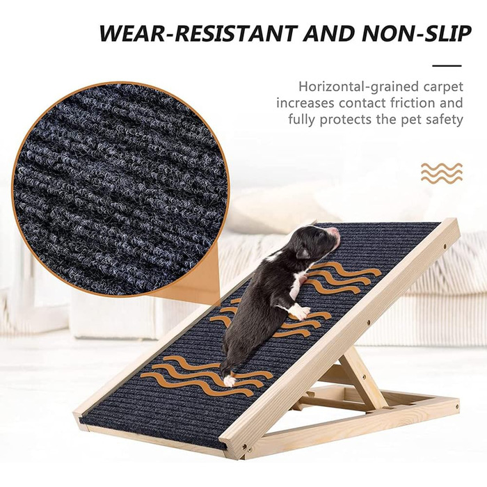 Рампа для собак Efan з масиву дерева, регульована висота, до 150 кг, для автомобілів та вантажівок (70 x 35 см, H30-40 см)