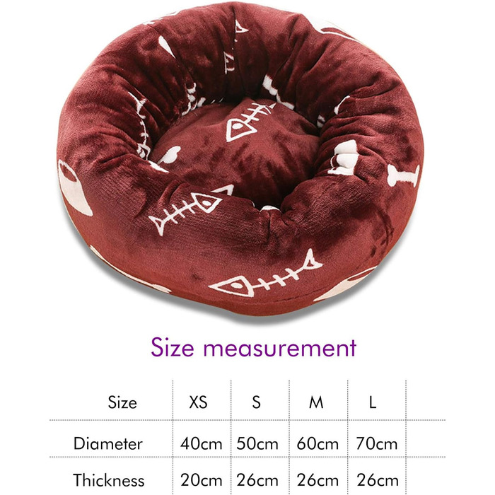 Кругле ліжко для собак Petcute: м'яке, зручне, для маленьких, середніх та великих собак, котів, миючий кошик (XS 40см, Коричневий)