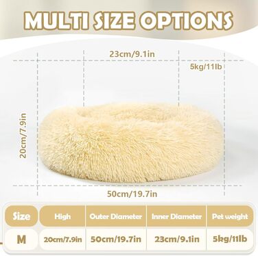 М'яке ліжко для собак та котів середніх та великих порід, 70 см, світло-бежеве, 50x50x20 см