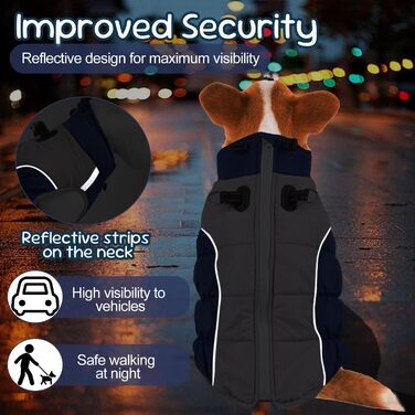 Зимовий теплий одяг для великих собак, XL - теплий зимовий одяг для собак, великих порід, світловідбиваючий, з коміром-гетром, для снігу, червоний (темно-синій, 2XL)