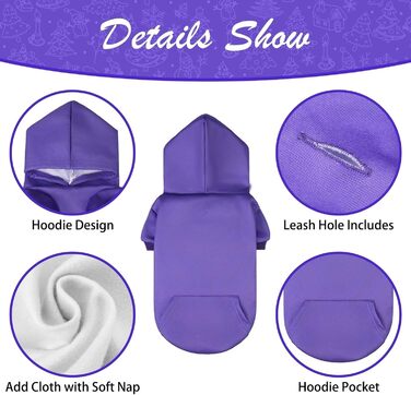 Пуловер для собак Kooltail Basic з капюшоном – теплий та м'який, з отвором для повідка та кишенею, зимовий одяг для собак, кошенят, дівчаток та хлопчиків, X-Large (фіолетовий)