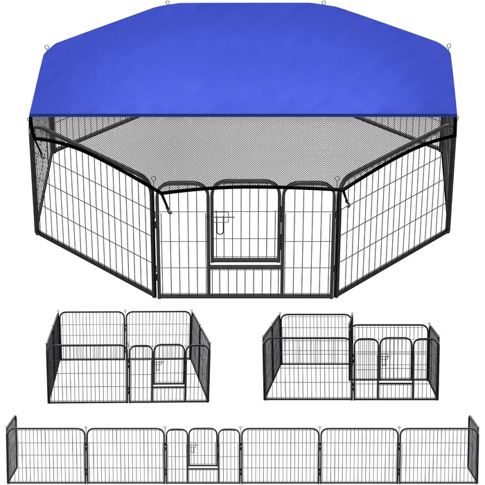 Клітка для цуценят Yakimz 8-частинна, вигульна клітка для цуценят висотою 60 см з дверцятами та захисним тентом, гнучка та складана клітка для собак, загородження для цуценят, собак, кроликів та інших дрібних тварин, 8 шт. - 80x60 см