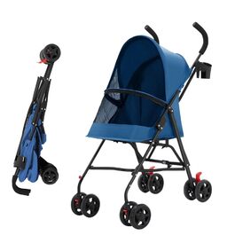 Дитяча коляска для собак та котів, складна, до 20 кг, з гальмом 360°, великий кошик, 3 вікна, тримач для напоїв, блакитна (97 x 45 x 55 см)