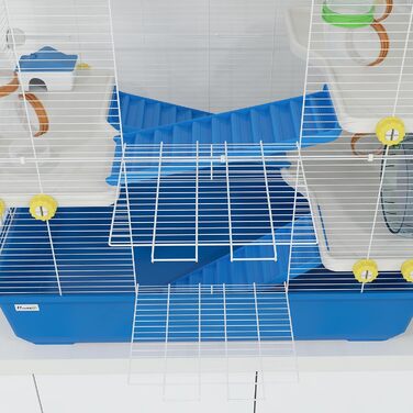 Клітка для хом'яків PawHut 4-ярусна, для дрібних тварин, з аксесуарами (лабіринт, годівниця), блакитна, 78 x 45 x 73 см